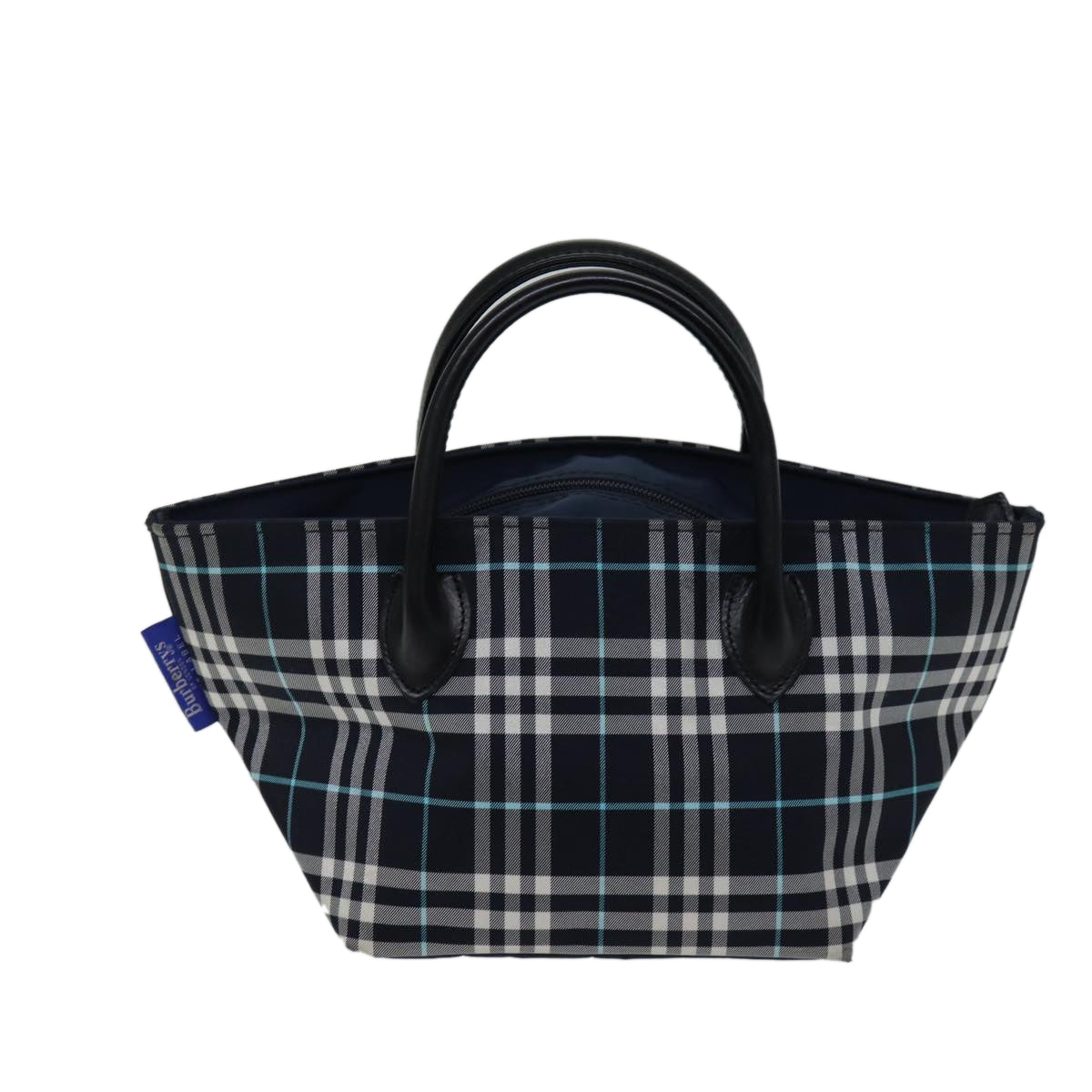 Burberrys Nova Check Blue Label Hand Bag Nylon Navy Auth kk229