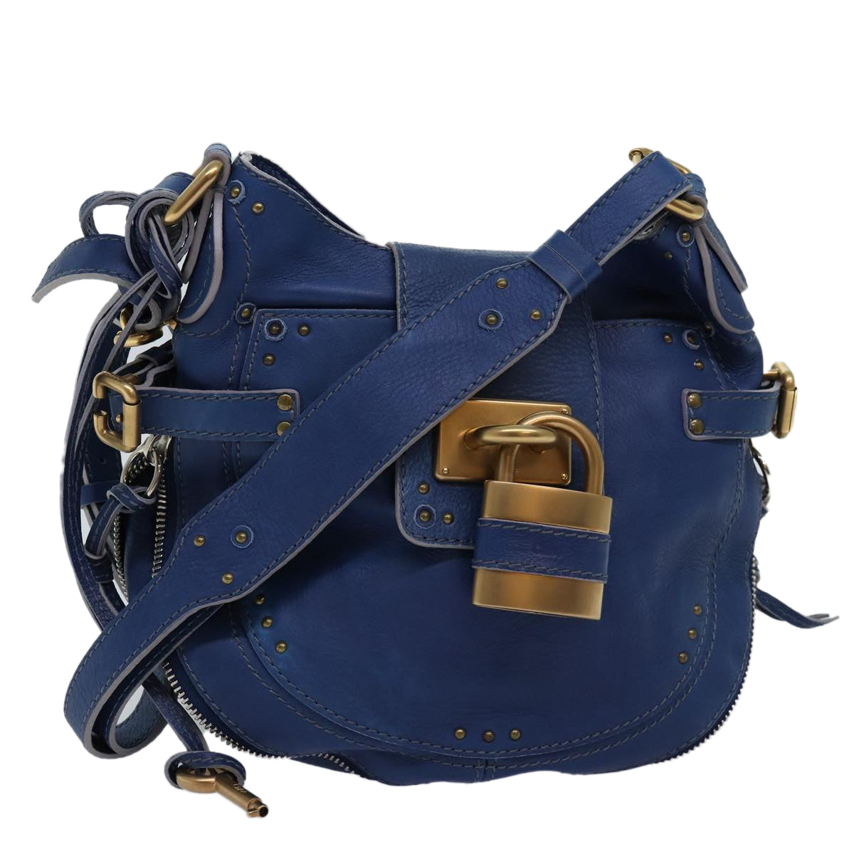 Chloe Paddington Shoulder Bag Leather Blue Auth kk230