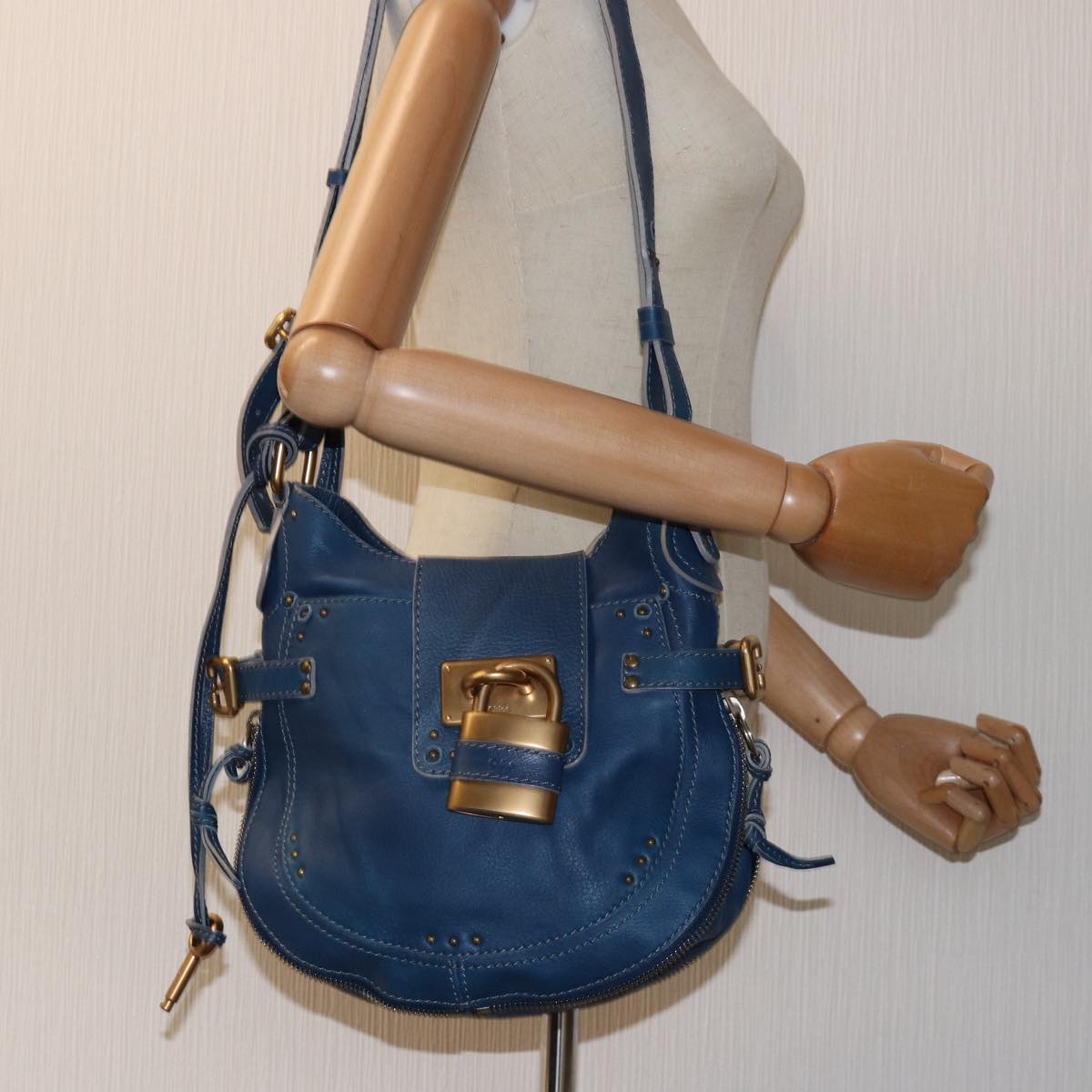 Chloe Paddington Shoulder Bag Leather Blue Auth kk230