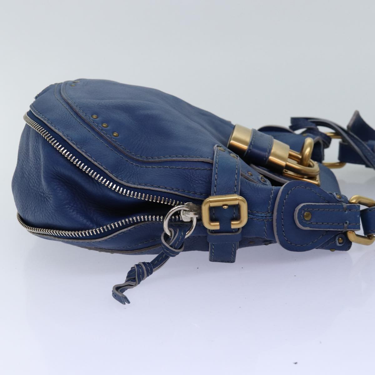 Chloe Paddington Shoulder Bag Leather Blue Auth kk230