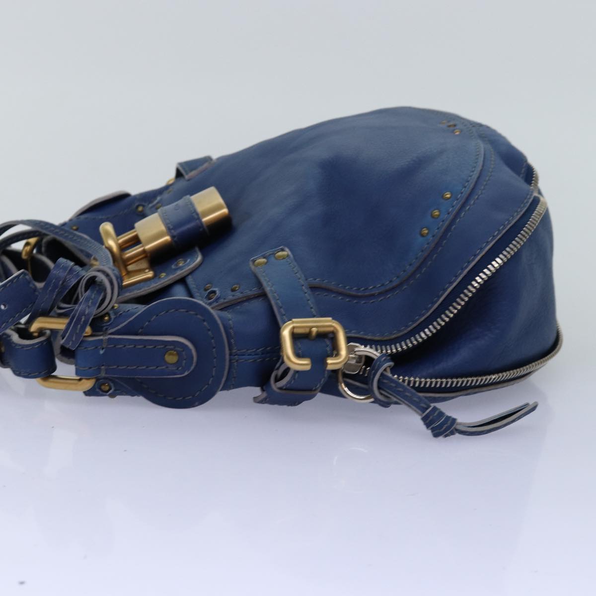 Chloe Paddington Shoulder Bag Leather Blue Auth kk230