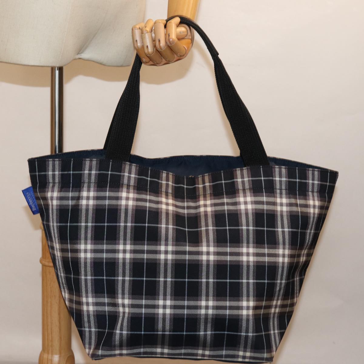 Burberrys Blue Label Nova Check Tote Bag Nylon Navy Auth kk240