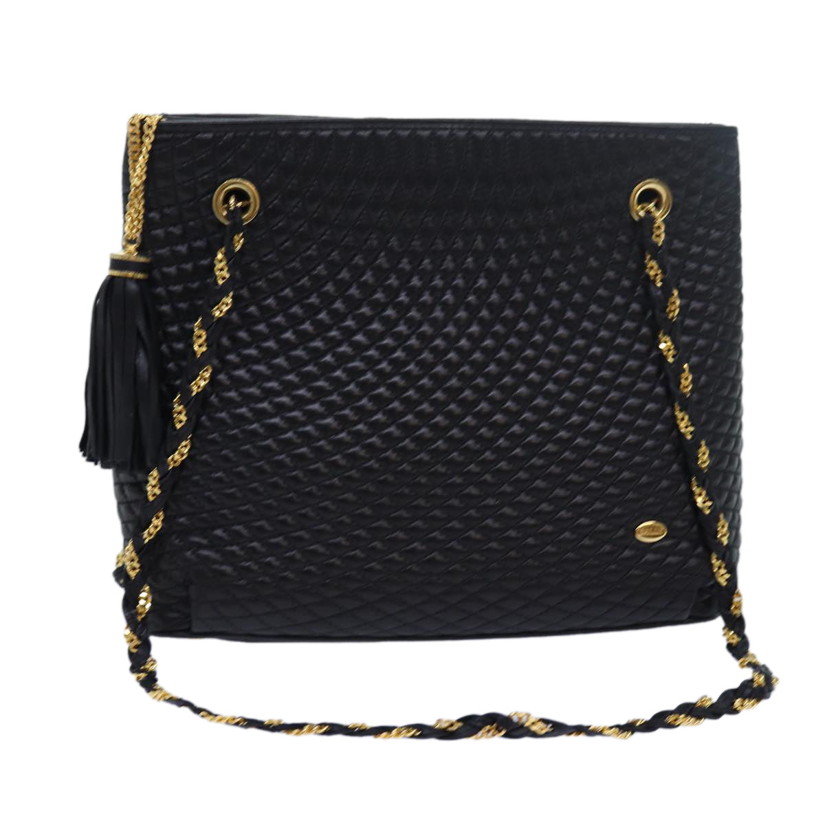 BALLY Quilted Chain Shoulder Bag Leather Black Auth kk247