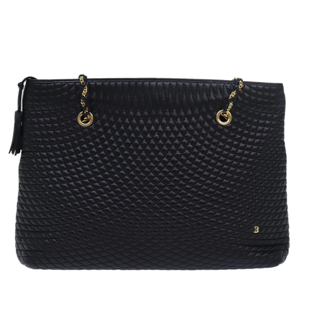 BALLY Quilted Chain Shoulder Bag Leather Black Auth kk249