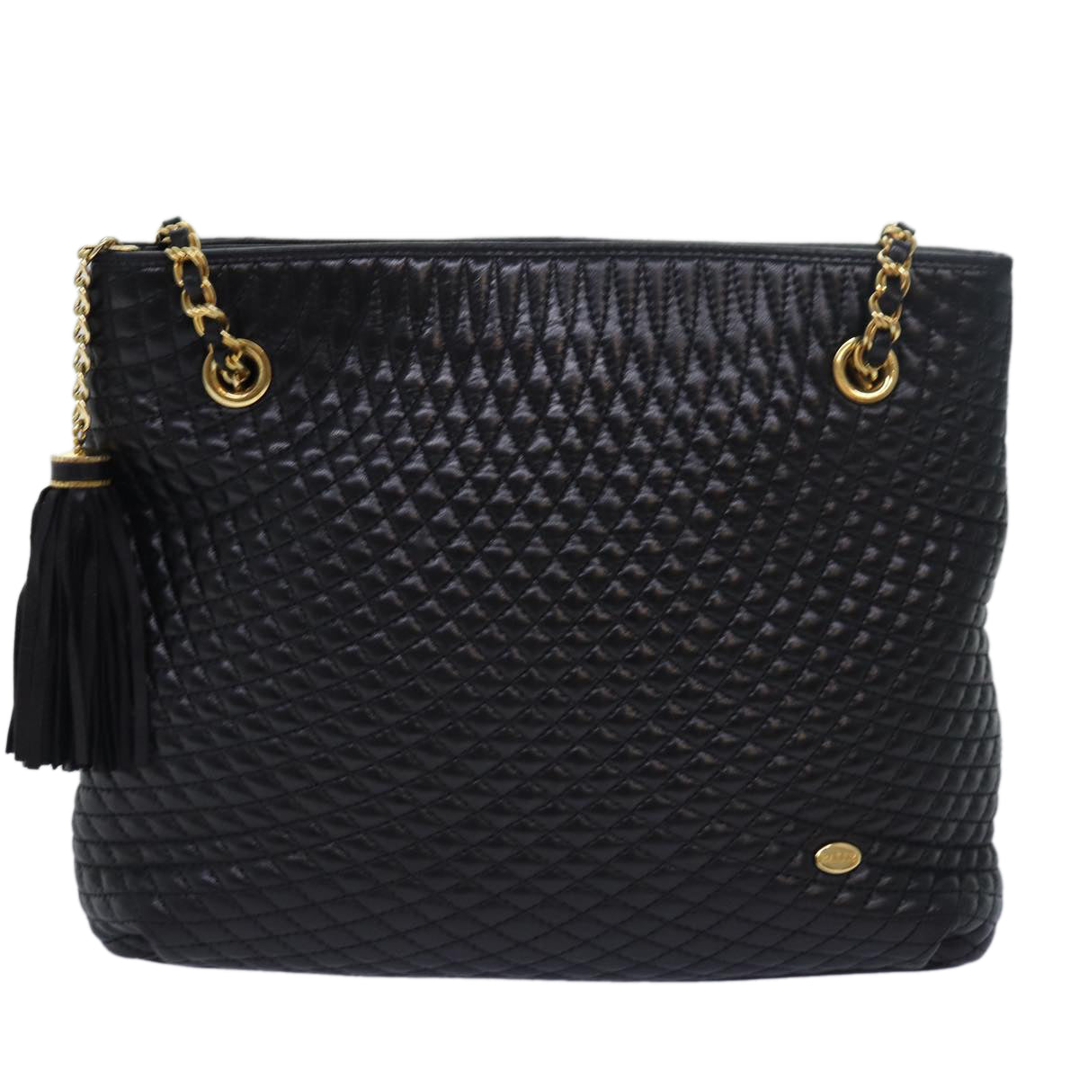 BALLY Quilted Chain Shoulder Bag Leather Black Auth kk250