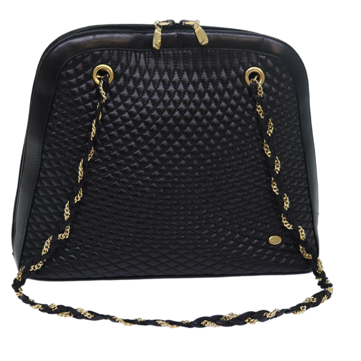 BALLY Quilted Chain Shoulder Bag Leather Black Auth kk251