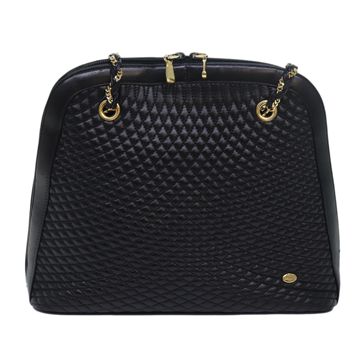 BALLY Quilted Chain Shoulder Bag Leather Black Auth kk251