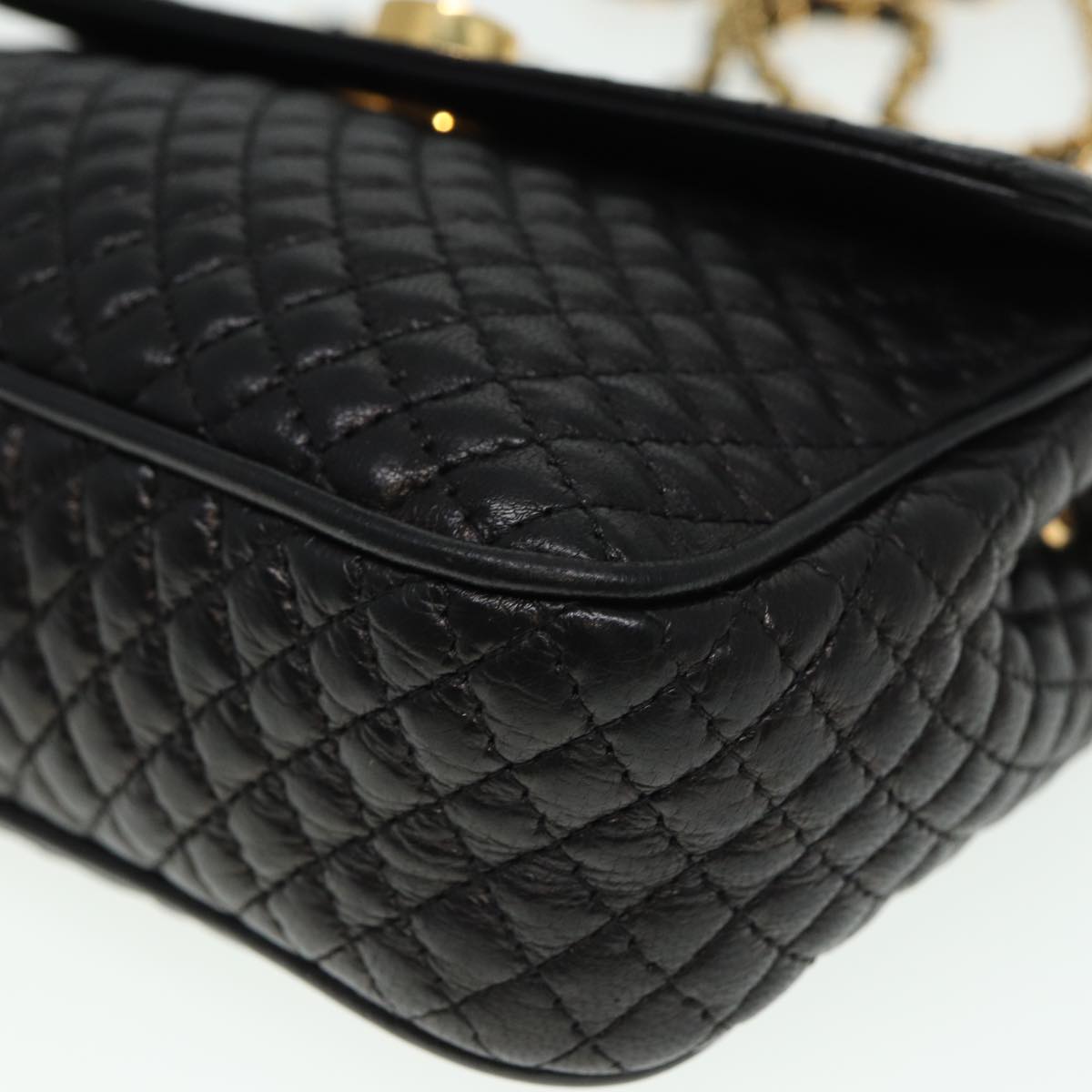 BALLY Quilted Chain Shoulder Bag Leather Black Auth kk253