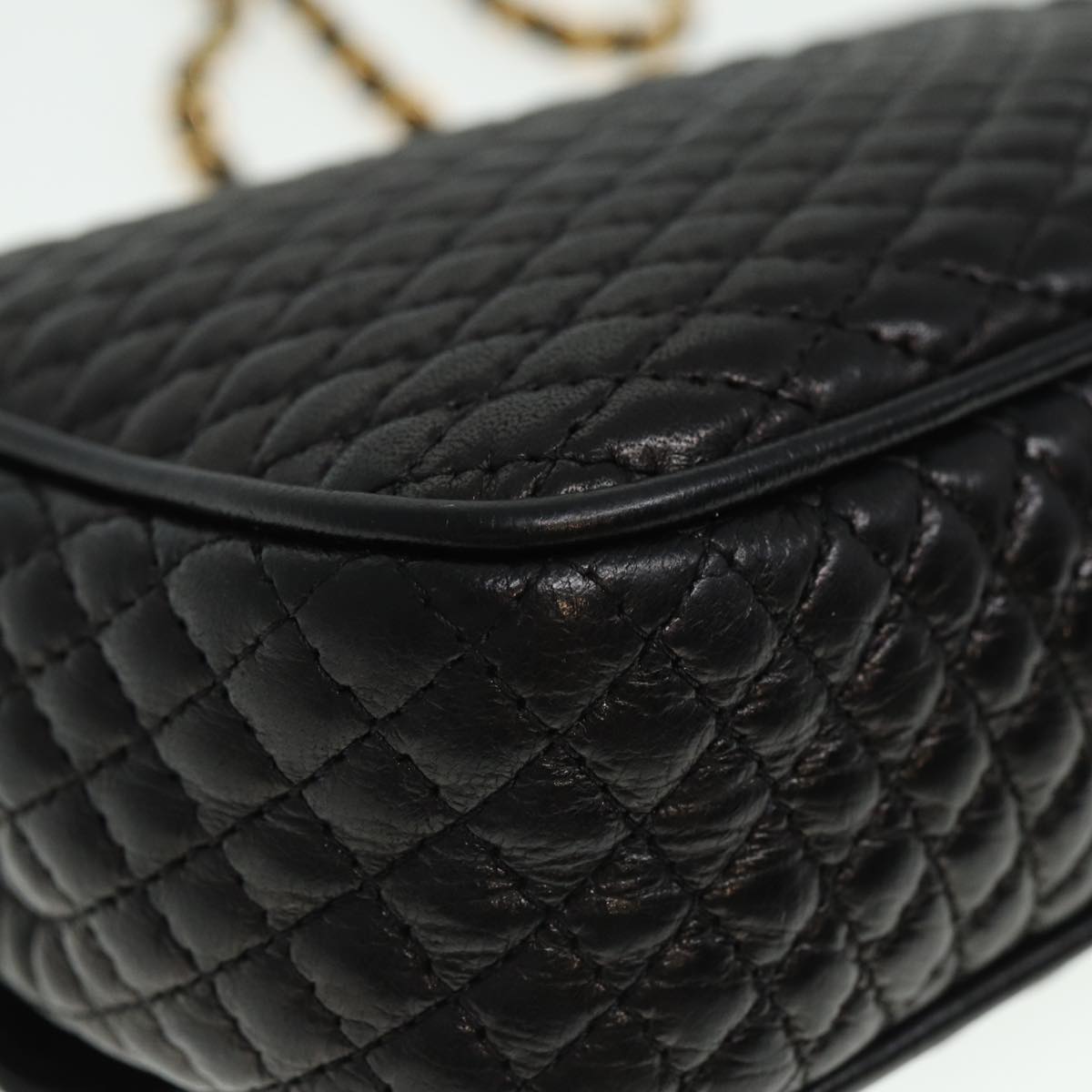 BALLY Quilted Chain Shoulder Bag Leather Black Auth kk253