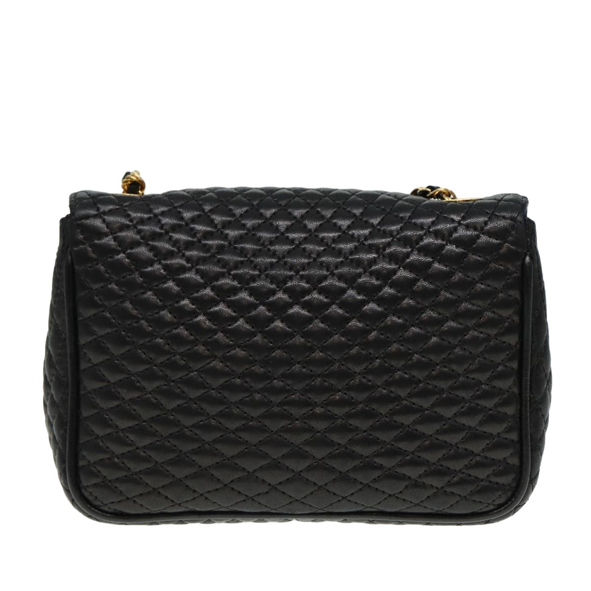 BALLY Quilted Chain Shoulder Bag Leather Black Auth kk253