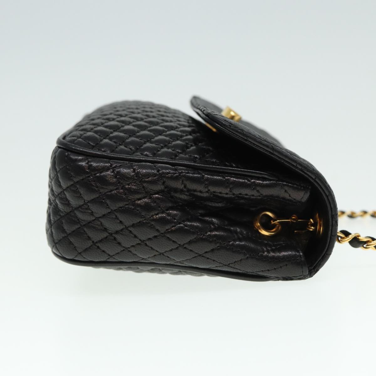 BALLY Quilted Chain Shoulder Bag Leather Black Auth kk253