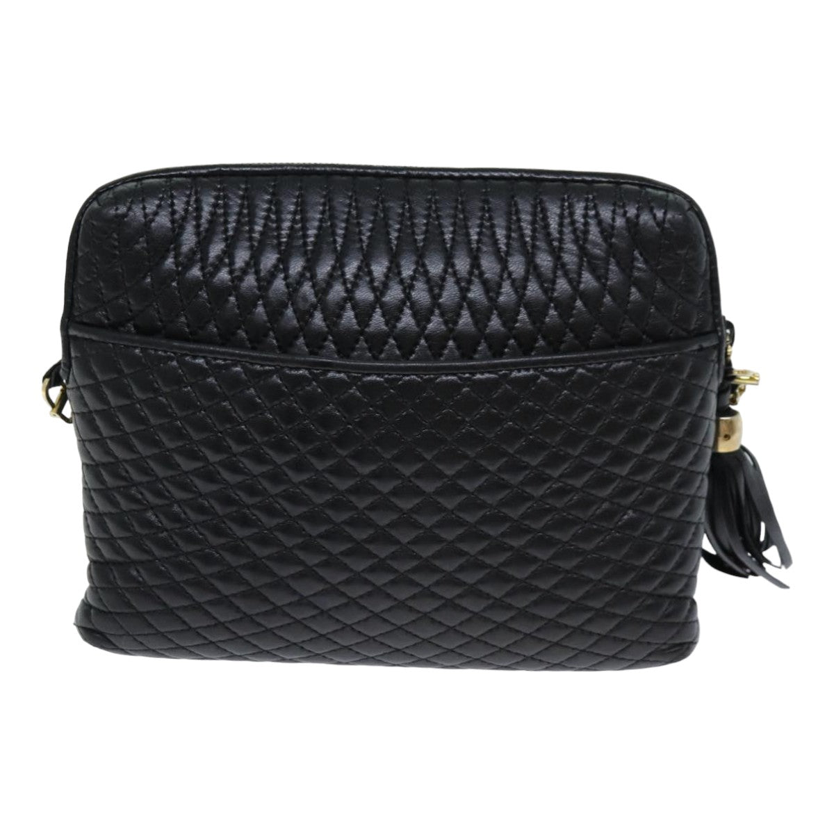 BALLY Quilted Chain Shoulder Bag Leather Black Auth kk254