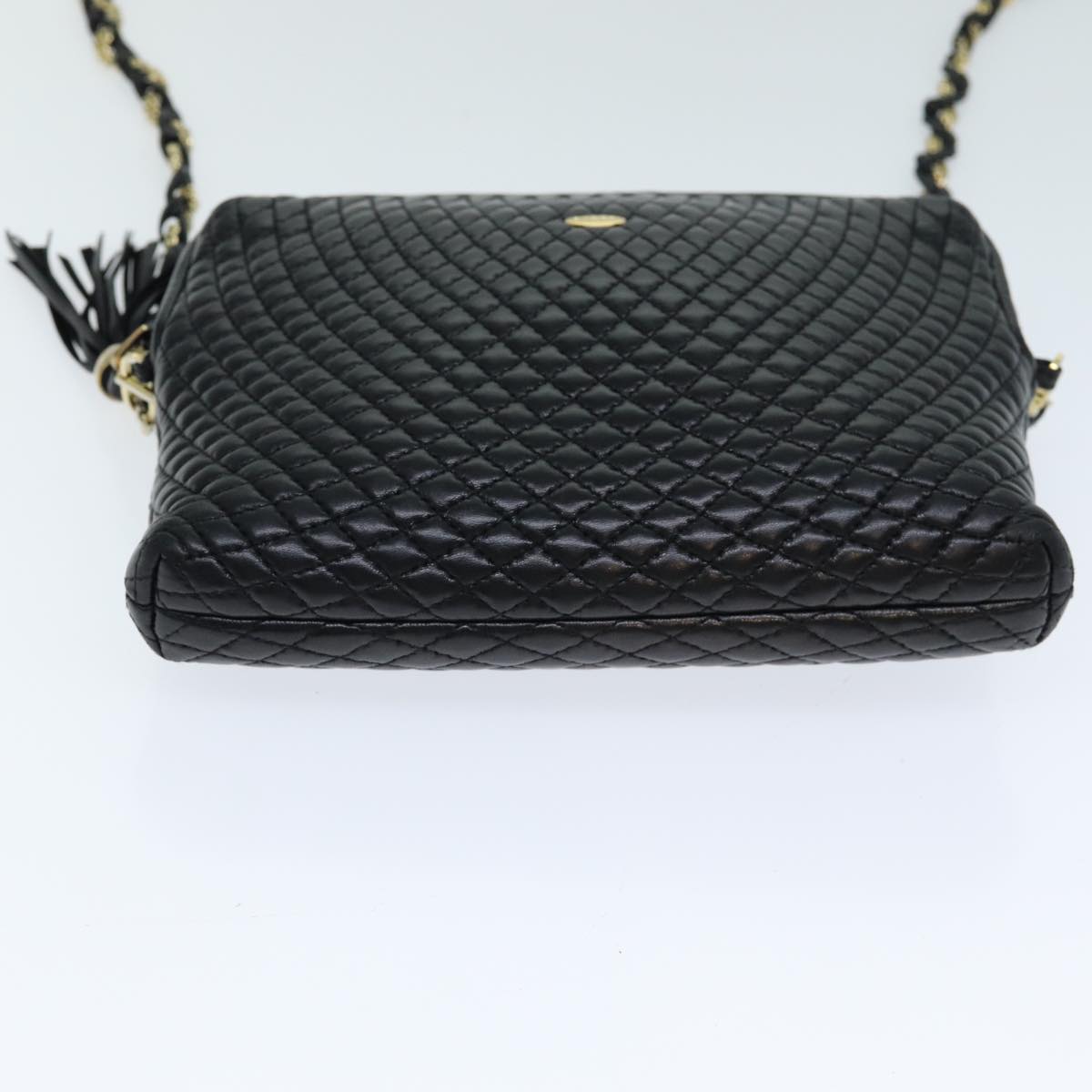 BALLY Quilted Chain Shoulder Bag Leather Black Auth kk254