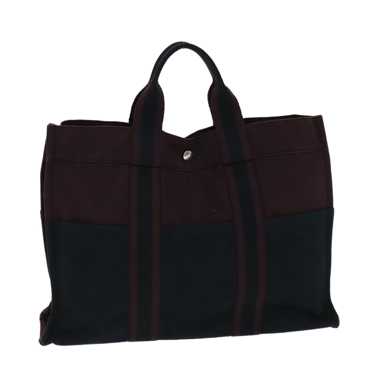 HERMES Fourre Tout MM Tote Bag Canvas Bordeaux Auth kk257