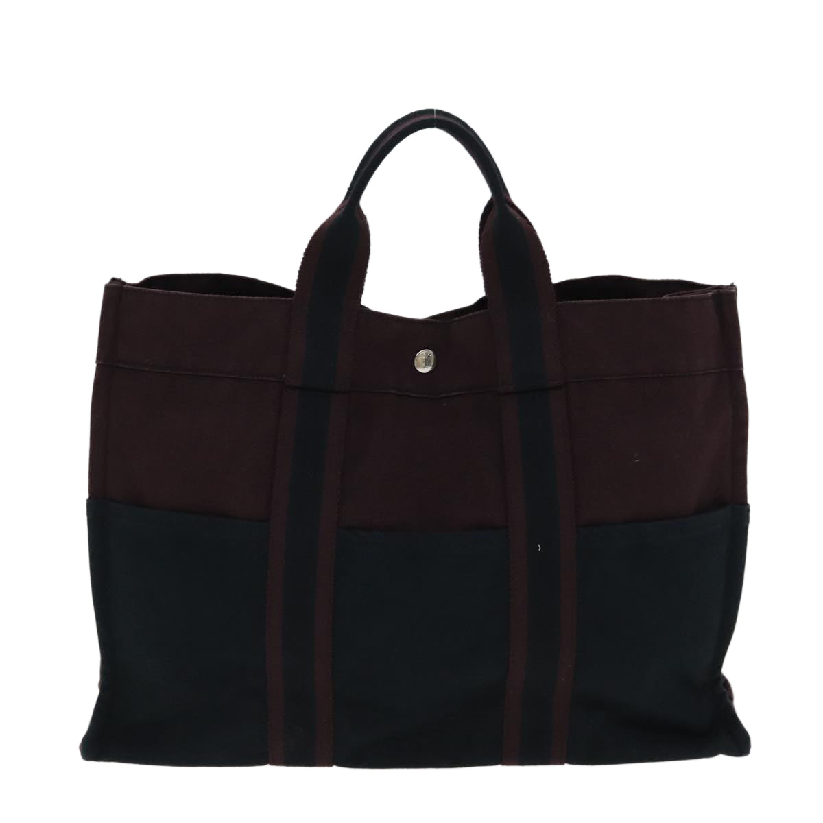 HERMES Fourre Tout MM Tote Bag Canvas Bordeaux Auth kk257