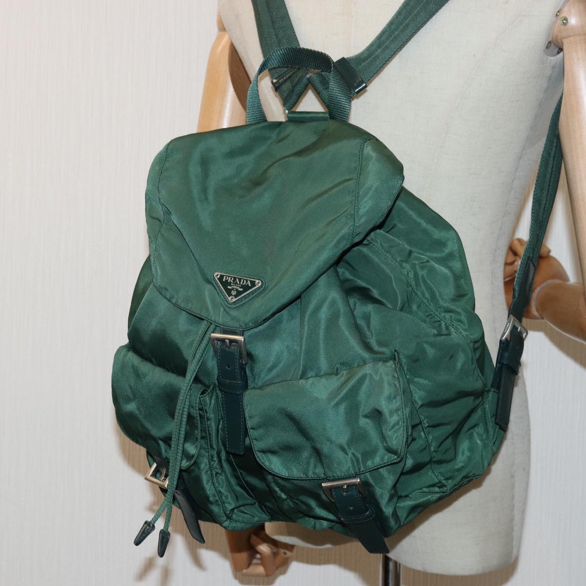 PRADA Backpack Nylon Green Auth kk262