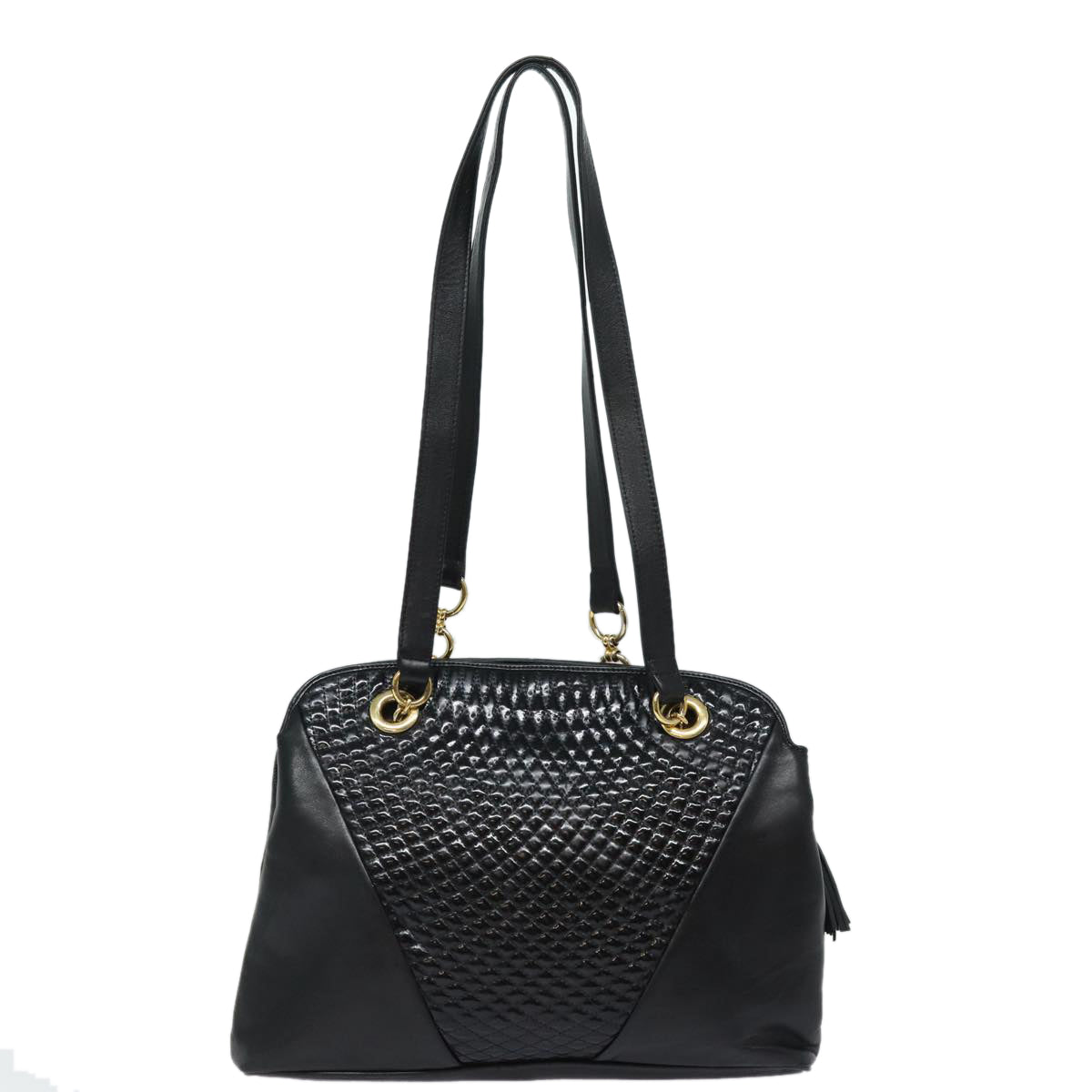 BALLY Quilted Shoulder Bag Leather Enamel Black Auth kk267