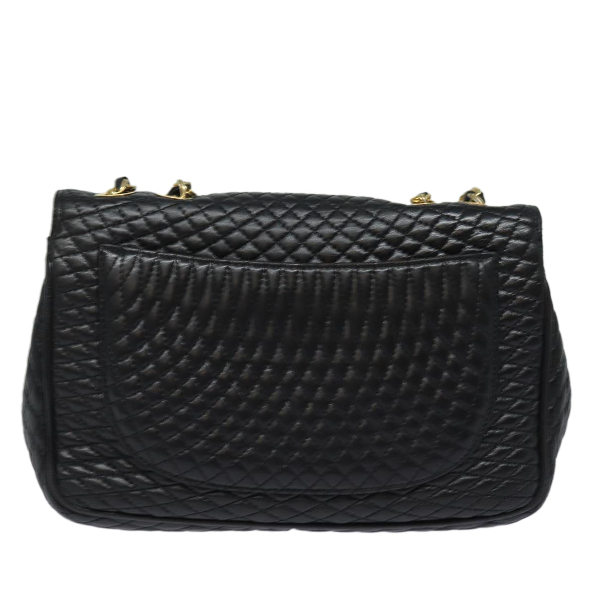 BALLY Quilted Chain Shoulder Bag Leather Black Auth kk268