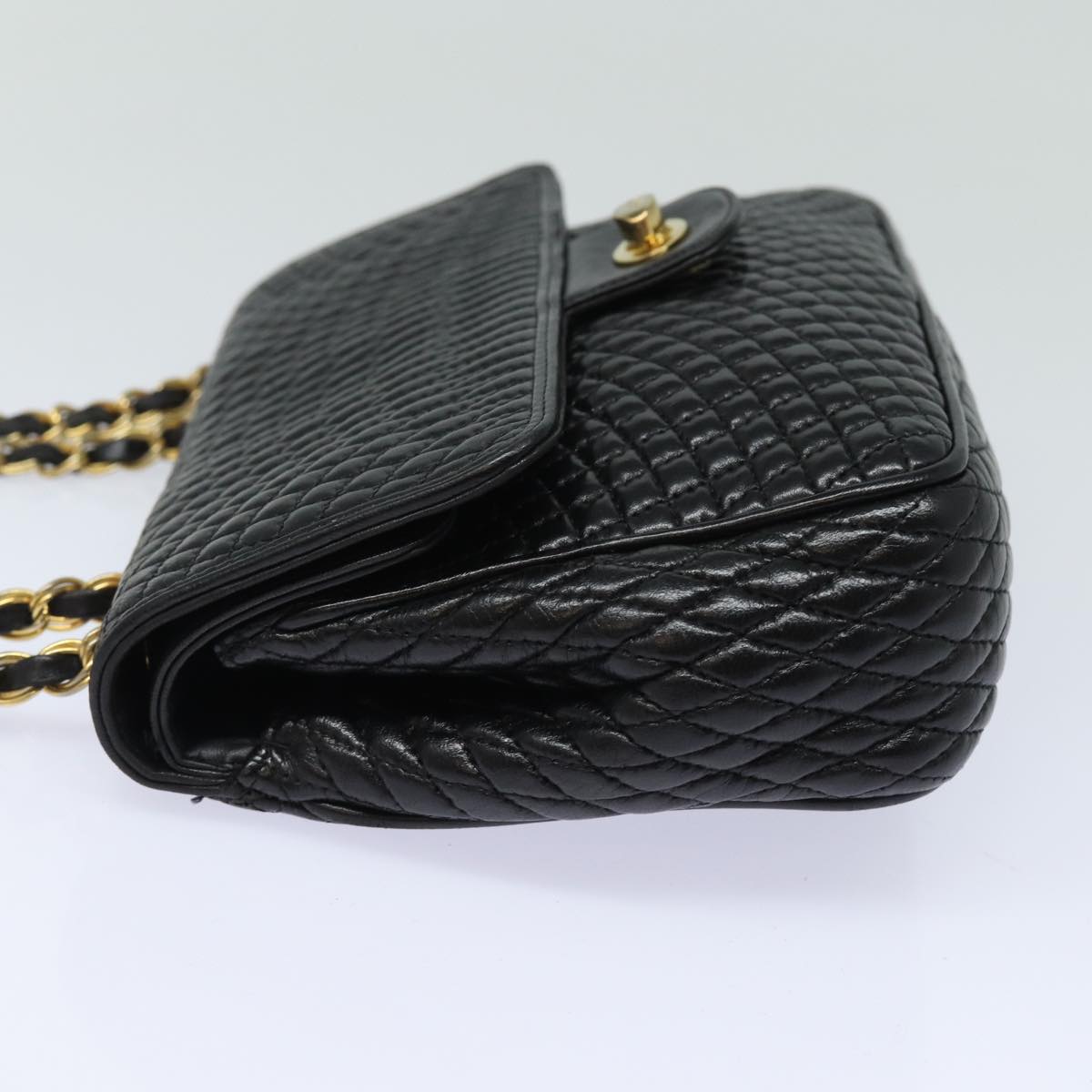 BALLY Quilted Chain Shoulder Bag Leather Black Auth kk268