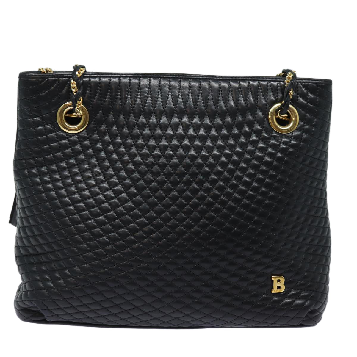 BALLY Quilted Chain Shoulder Bag Leather Black Auth kk278