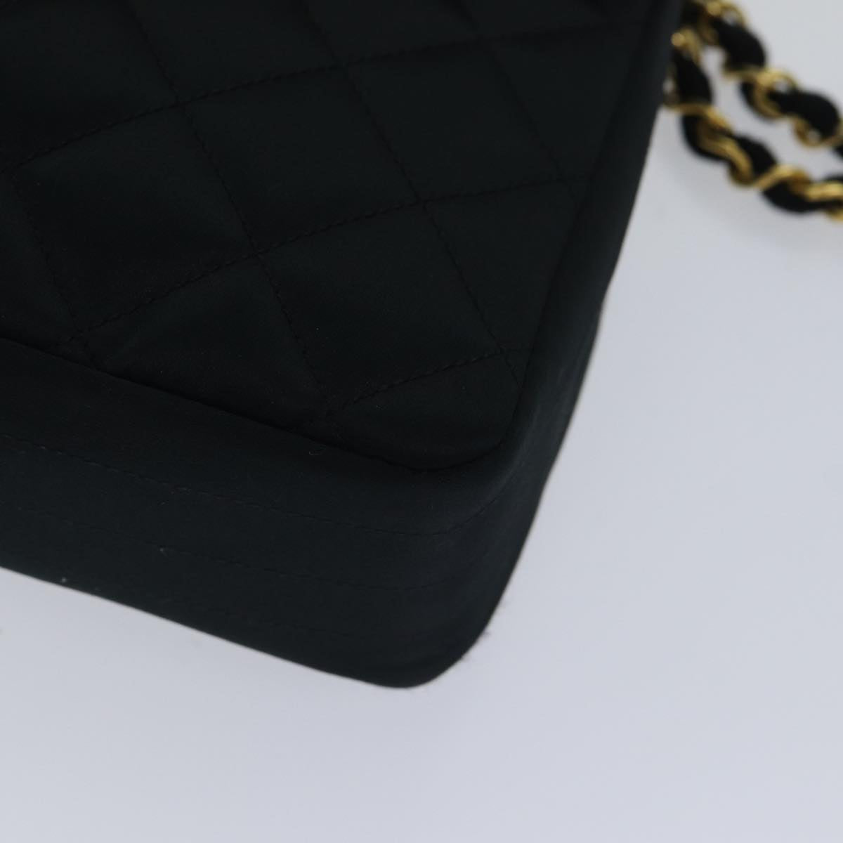 CHANEL Matelasse Stone Chain Shoulder Bag Satin Black CC Auth kk285V
