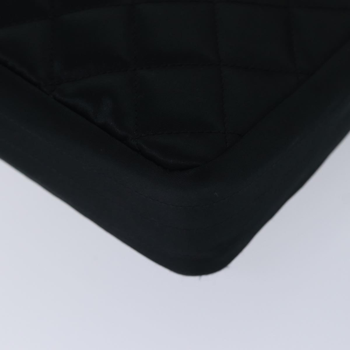 CHANEL Matelasse Stone Chain Shoulder Bag Satin Black CC Auth kk285V