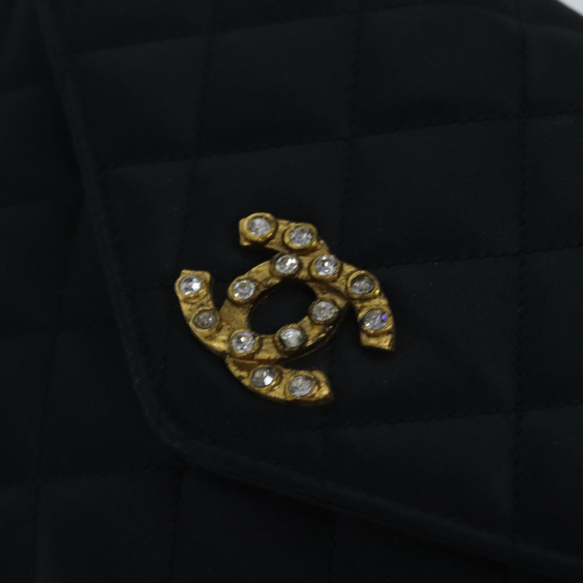 CHANEL Matelasse Stone Chain Shoulder Bag Satin Black CC Auth kk285V