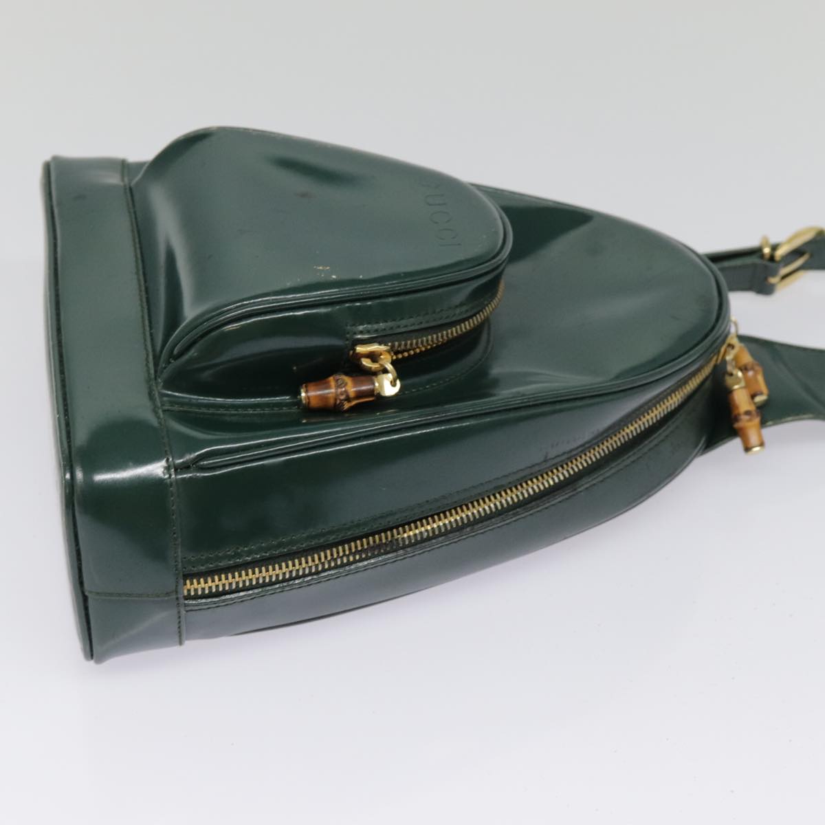 GUCCI Bamboo Body Bag Patent leather Green Gold 003 3444 0127 Auth kk308