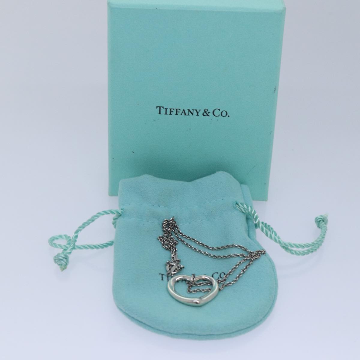 TIFFANY&Co. Open Heart Necklace Ag925 Silver Auth kk316