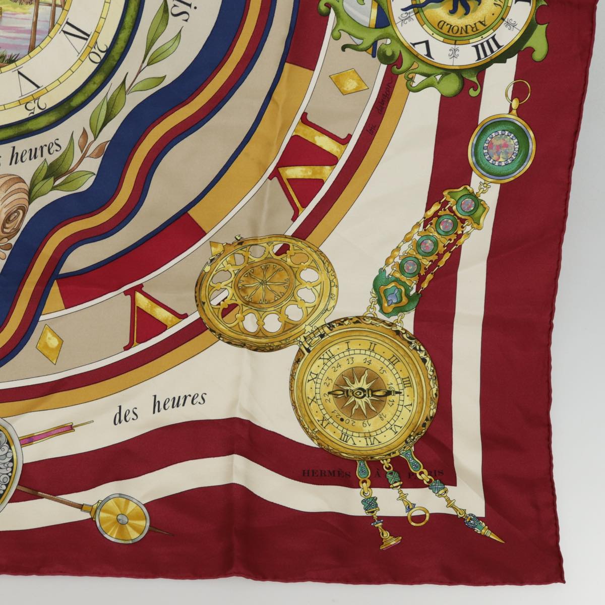 HERMES Carre 90 Scarf parmi les fleurs je compt Silk Bordeaux Auth kk329