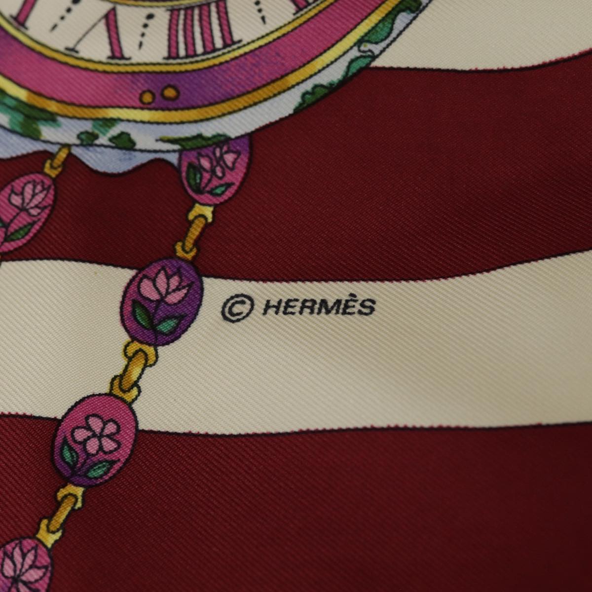 HERMES Carre 90 Scarf parmi les fleurs je compt Silk Bordeaux Auth kk329