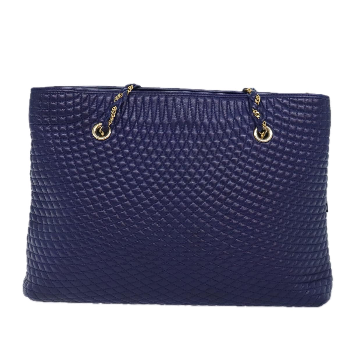 BALLY Quilted Chain Shoulder Bag Leather Blue Gold Auth kk339