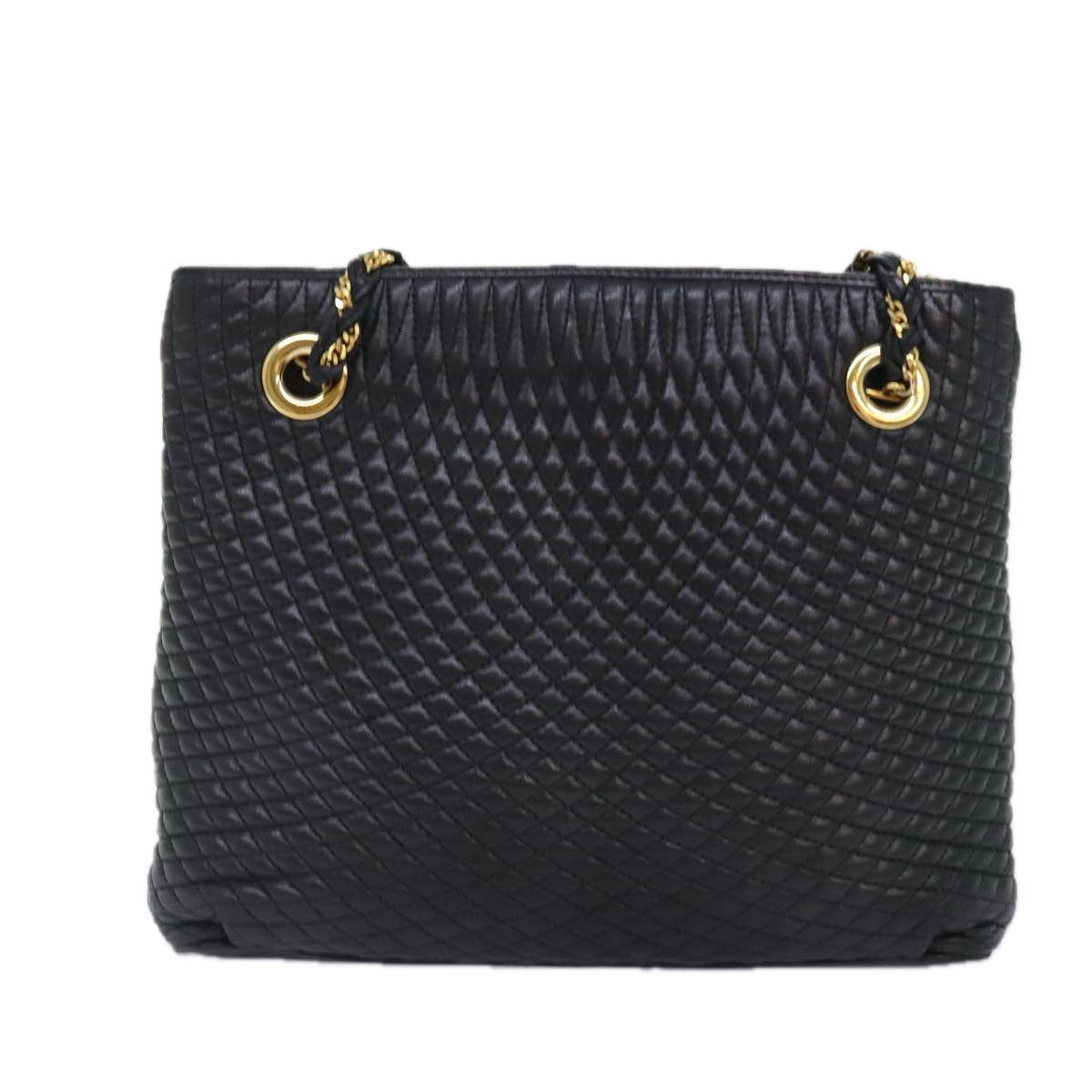 BALLY Quilted Chain Shoulder Bag Leather Black Gold Auth kk340