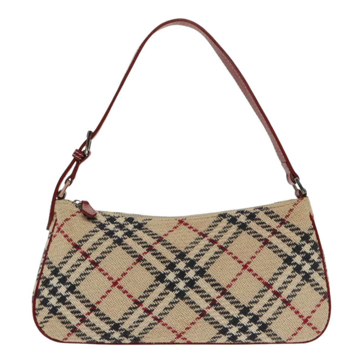 BURBERRY Nova Check Blue Label Hand Bag Canvas Beige Red Silver Auth kk355