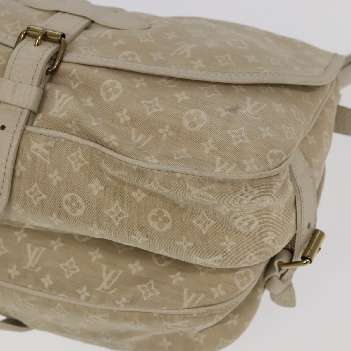LOUIS VUITTON Monogram Mini Lin Saumur PM Shoulder Bag Ivory M95314 Auth kk368V