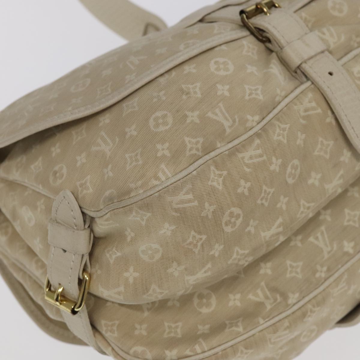 LOUIS VUITTON Monogram Mini Lin Saumur PM Shoulder Bag Ivory M95314 Auth kk368V