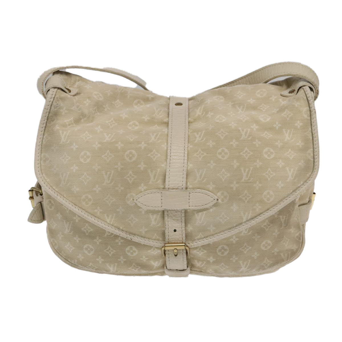 LOUIS VUITTON Monogram Mini Lin Saumur PM Shoulder Bag Ivory M95314 Auth kk368V