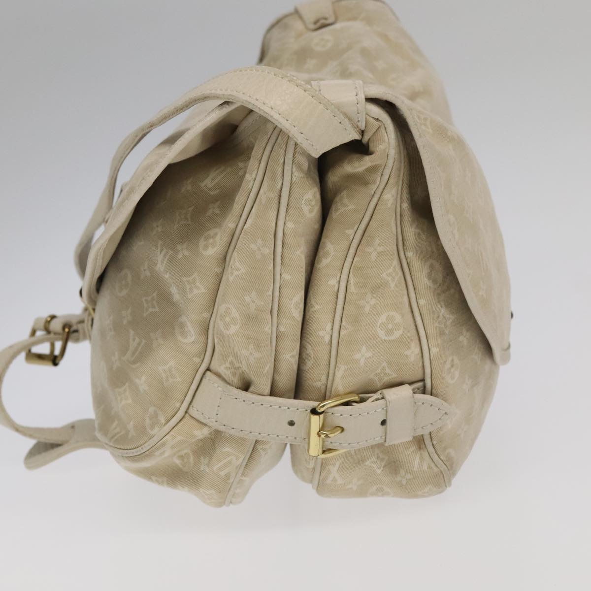 LOUIS VUITTON Monogram Mini Lin Saumur PM Shoulder Bag Ivory M95314 Auth kk368V