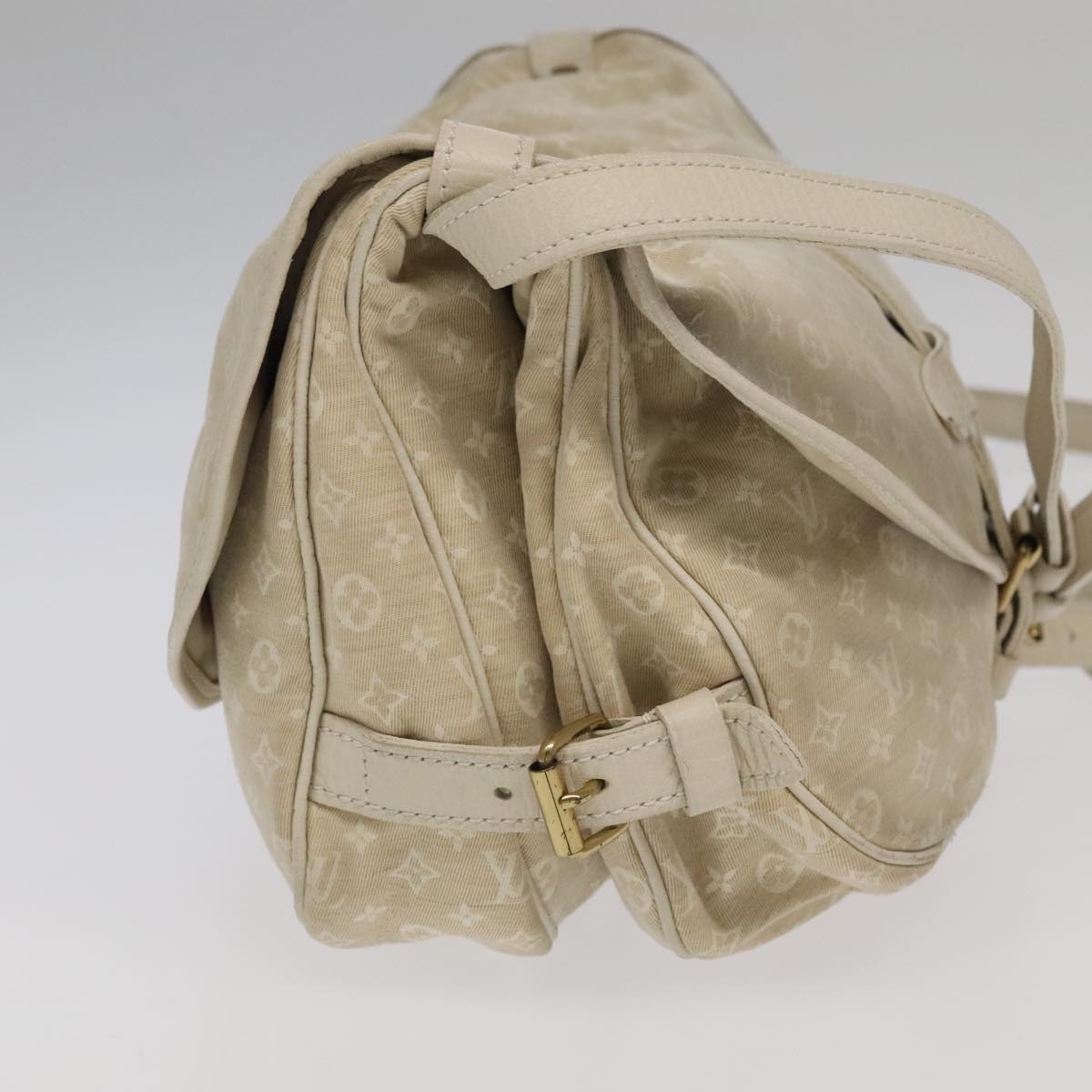 LOUIS VUITTON Monogram Mini Lin Saumur PM Shoulder Bag Ivory M95314 Auth kk368V