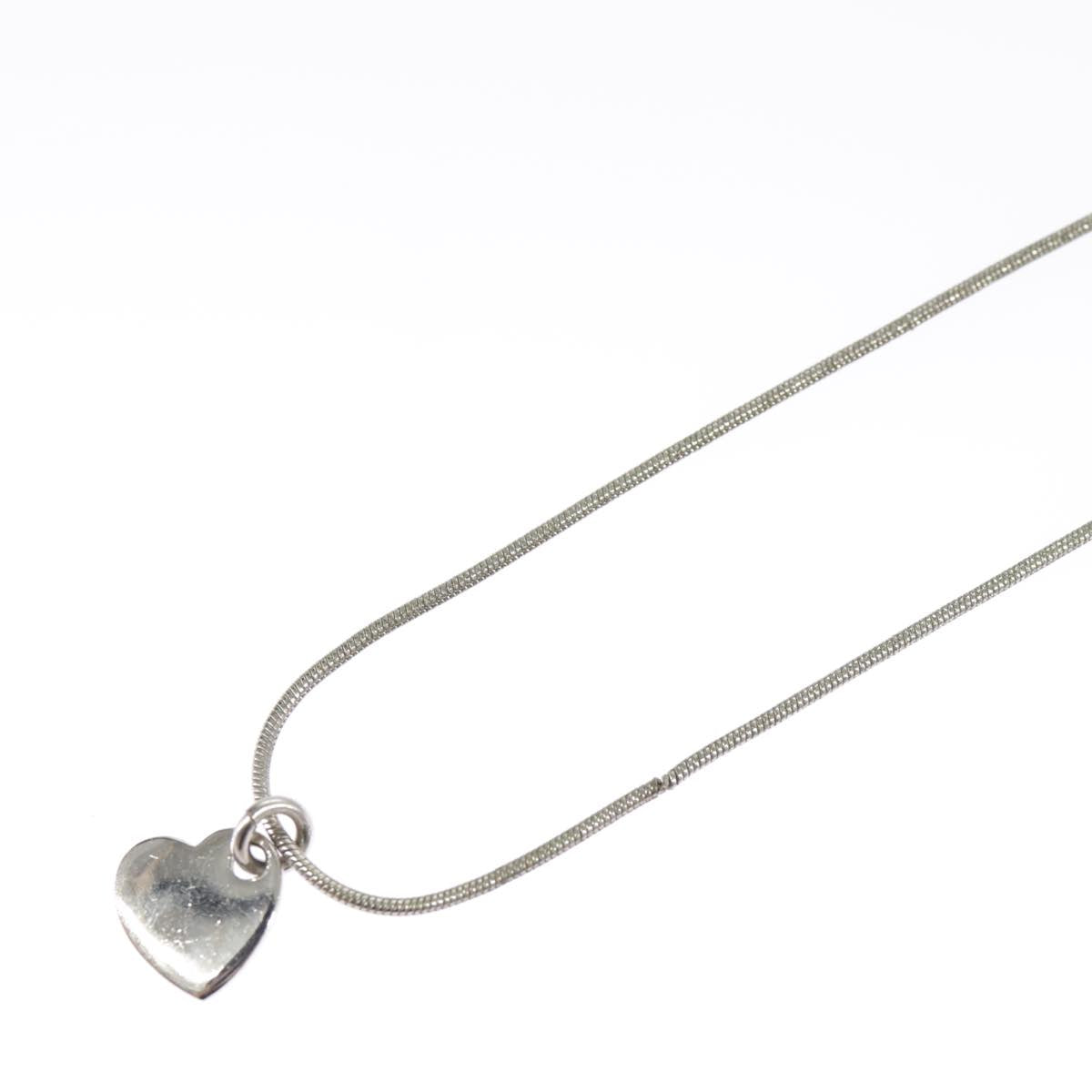 Christian Dior Heart Necklace Metal Silver Auth kk395