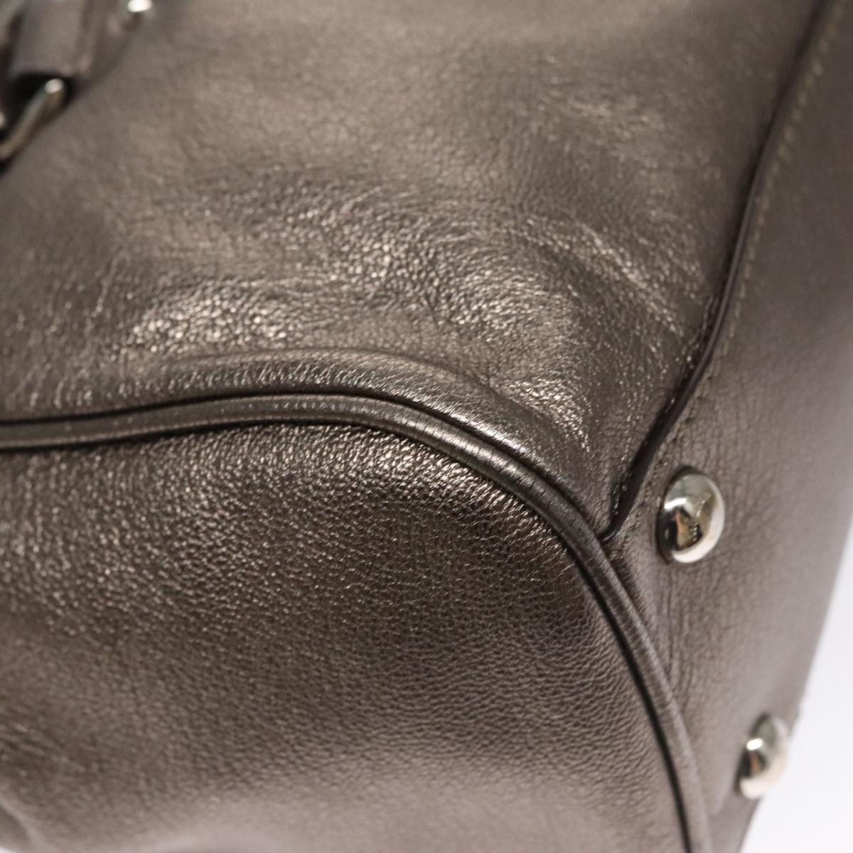 Salvatore Ferragamo Gancini Hand Bag Leather Silver Auth kk412