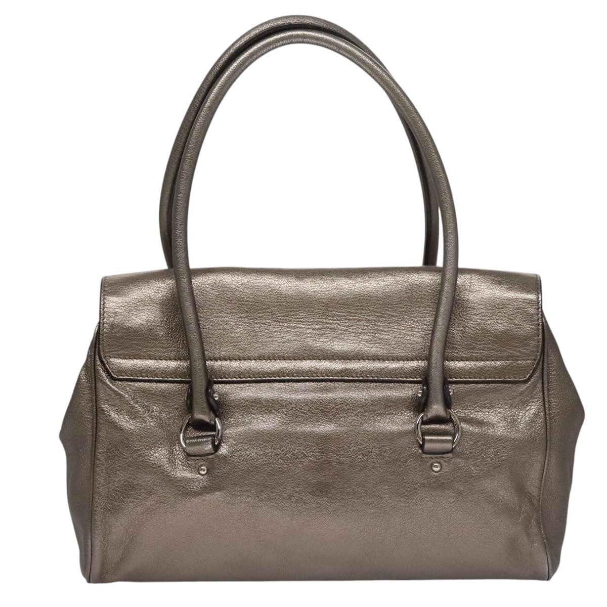 Salvatore Ferragamo Gancini Hand Bag Leather Silver Auth kk412