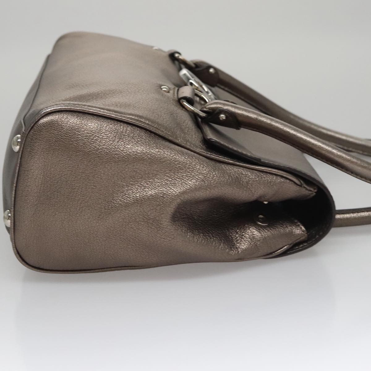 Salvatore Ferragamo Gancini Hand Bag Leather Silver Auth kk412