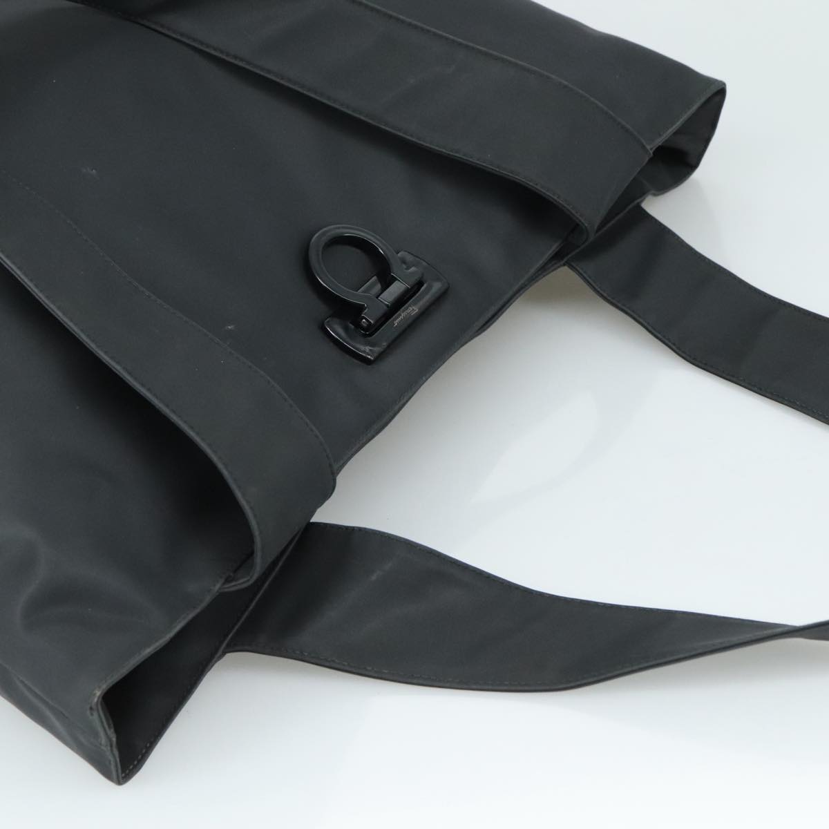 Salvatore Ferragamo Gancini Tote Bag PVC Canvas Black Auth kk413