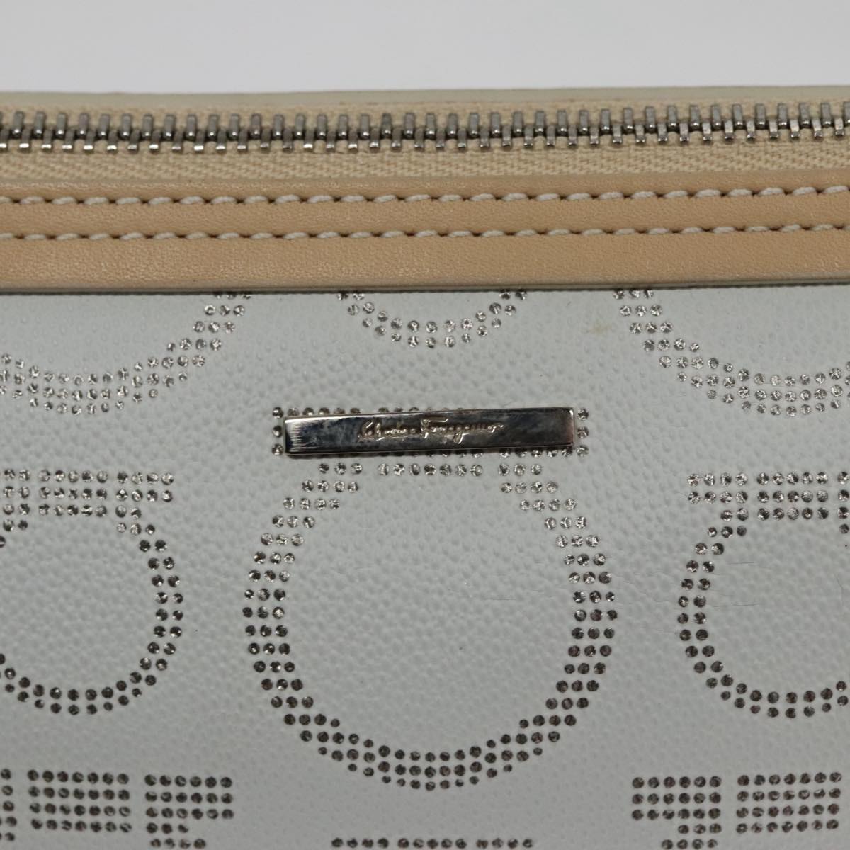 Salvatore Ferragamo Accessory Pouch PVC Leather Gray Auth kk414