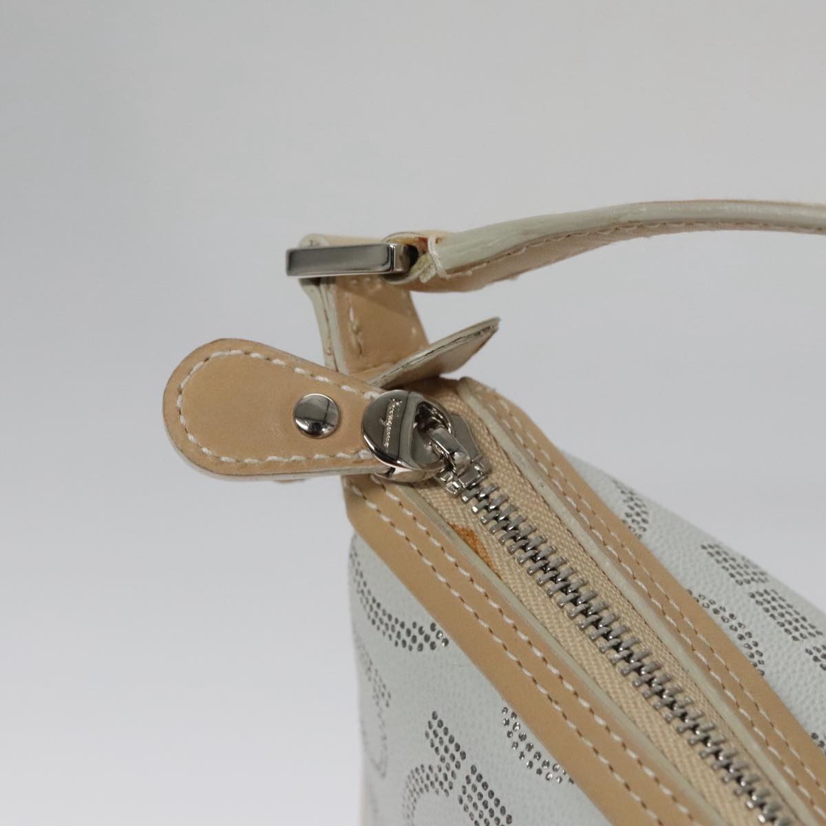 Salvatore Ferragamo Accessory Pouch PVC Leather Gray Auth kk414