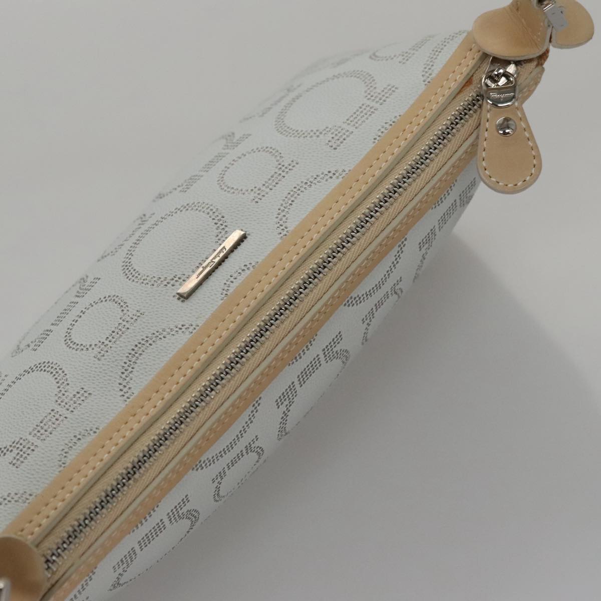 Salvatore Ferragamo Accessory Pouch PVC Leather Gray Auth kk414