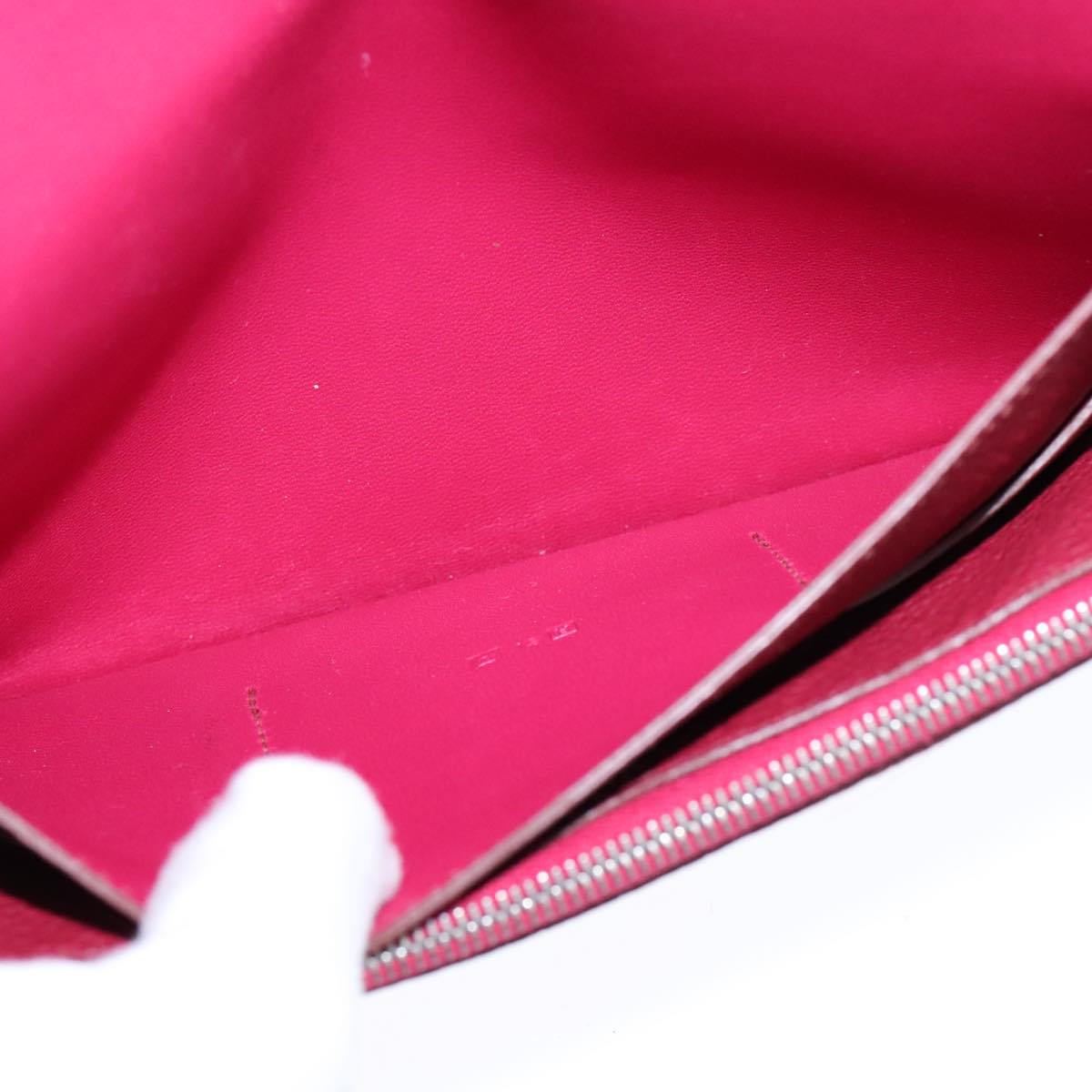 HERMES Dogon GM Wallet Leather Red Silver Auth kk428