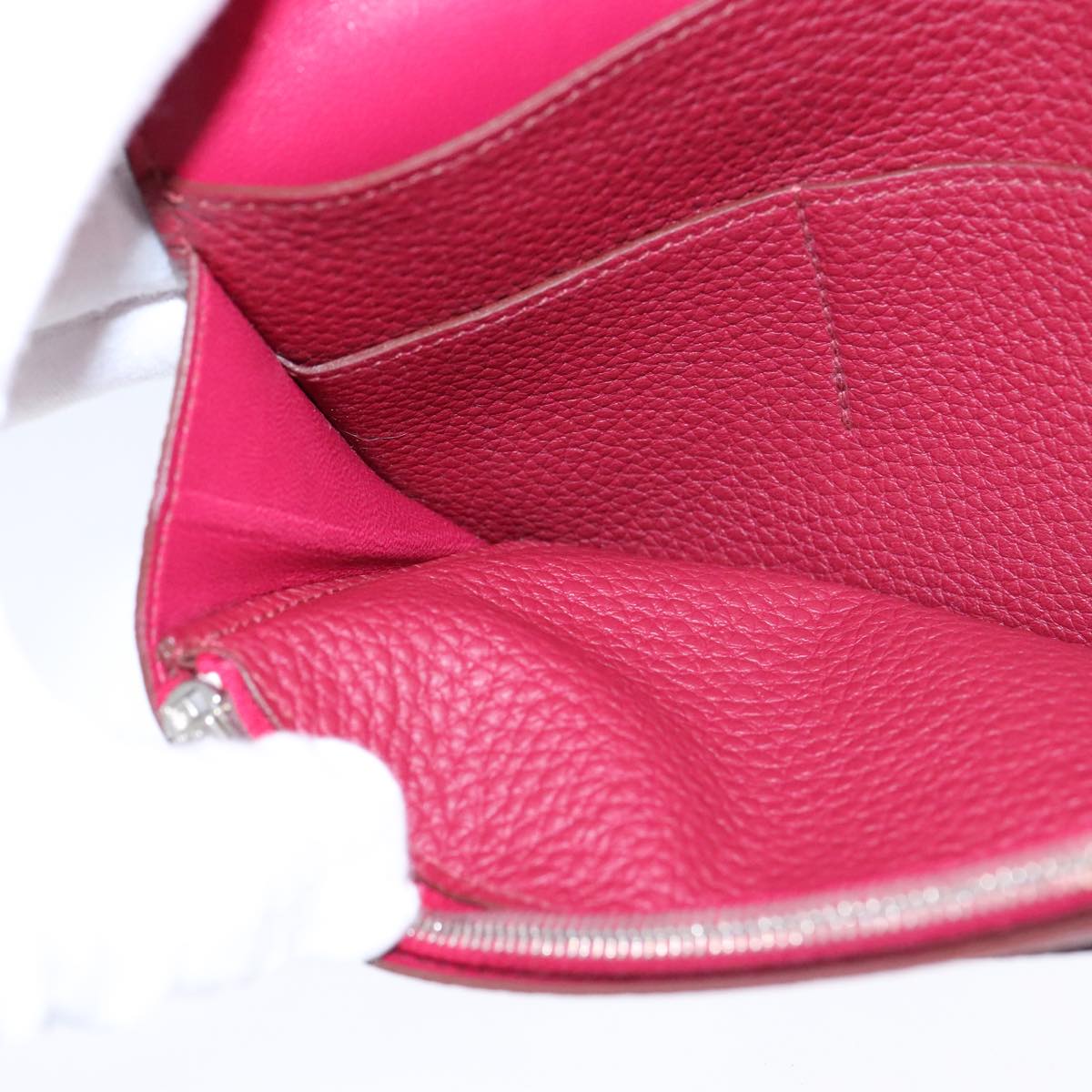 HERMES Dogon GM Wallet Leather Red Silver Auth kk428