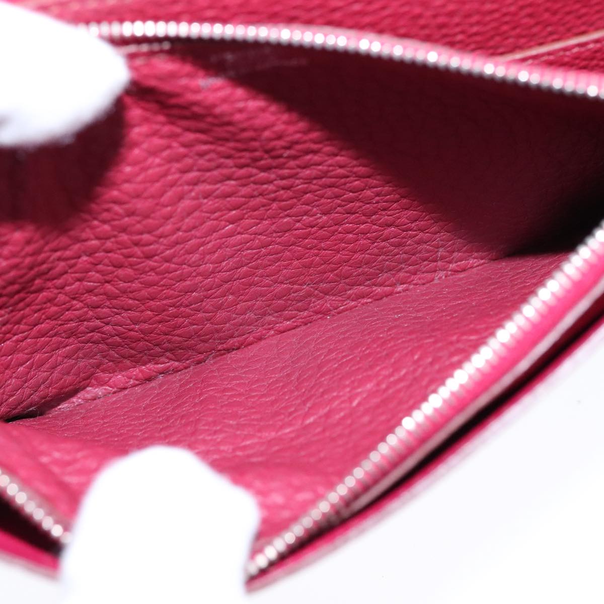 HERMES Dogon GM Wallet Leather Red Silver Auth kk428